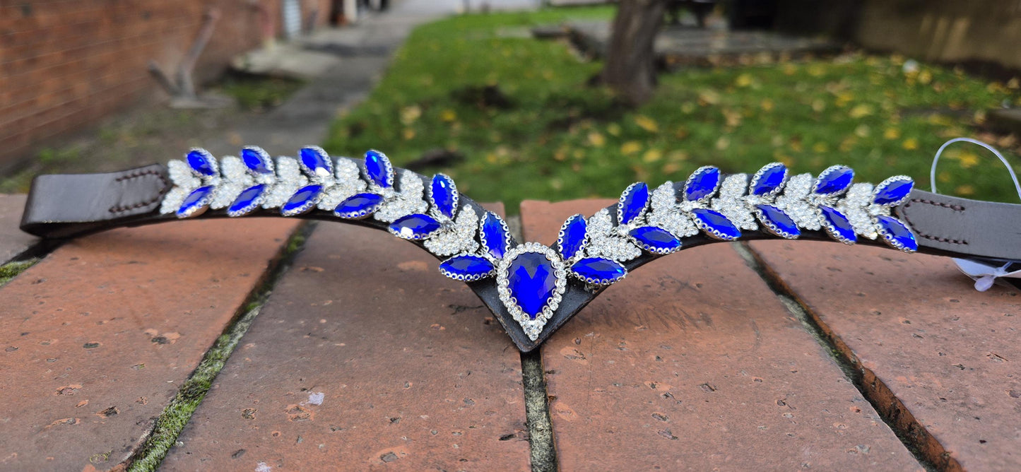 Sparkly V shap Royal Blue crystal Browband ideal for dressage showing Bridle