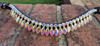 Handmade multy colour Crystal Horse Browband • Curved Leather Bling Browband