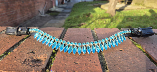 Handmade Turquoise Crystal Horse Browband • Curved Leather Bling Browband