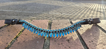 Handmade Turquoise Crystal Horse Browband • Curved Leather Bling Browband