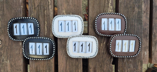 Rhinestone show number Holder Horse competition Number Badge Black, Brown & White Options