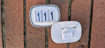 Rhinestone show number Holder Horse competition Number Badge Black, Brown & White Options