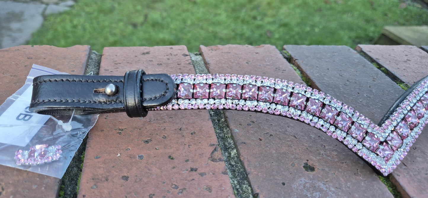 Sparkly V shap pink crystal Snap Browband ideal for dressage showing Bridle