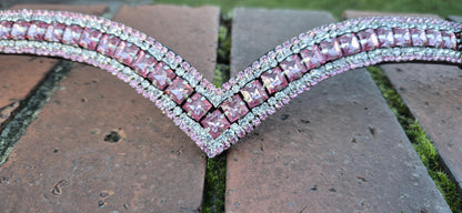 Sparkly V shap pink crystal Snap Browband ideal for dressage showing Bridle