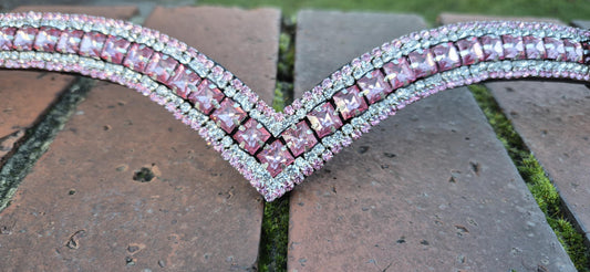 Sparkly V shap pink crystal Snap Browband ideal for dressage showing Bridle