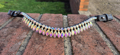 Handmade multy colour Crystal Horse Browband • Curved Leather Bling Browband