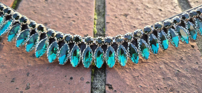 Handmade Green Crystal Horse Browband • Curve shape Leather Bling Browband