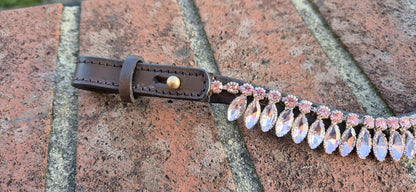 Handmade Pink Crystal Horse Browband • Curved Leather Bling Browband