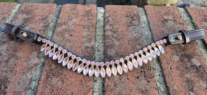 Handmade Pink Crystal Horse Browband • Curved Leather Bling Browband