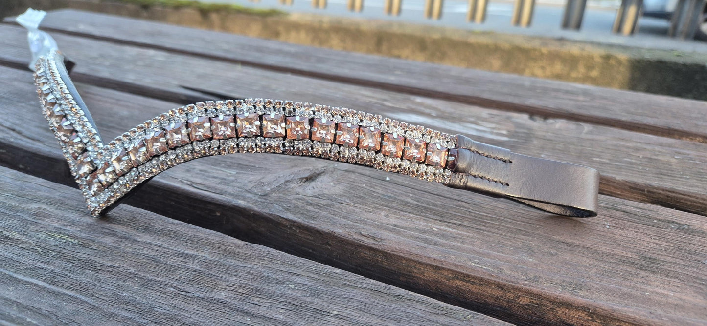 Sparkly 5 Row Crystal Browband for Horses: V Shape Cognac Colour crystal