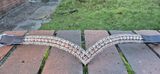 Sparkly 5 Row Crystal Browband for Horses: V Shape Cognac Colour crystal