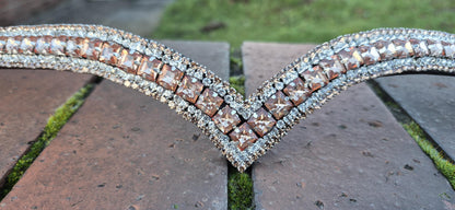 Sparkly 5 Row Crystal Browband for Horses: V Shape Cognac Colour crystal