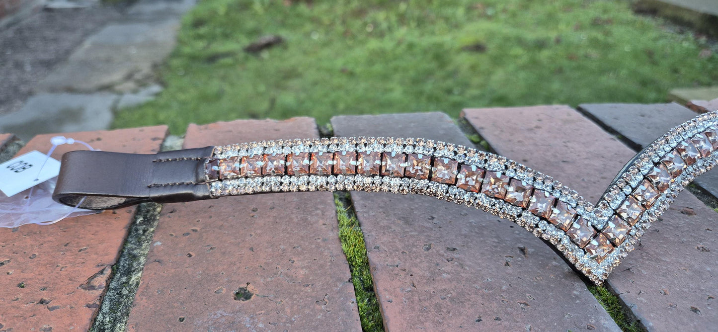 Sparkly 5 Row Crystal Browband for Horses: V Shape Cognac Colour crystal