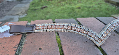 Sparkly 5 Row Crystal Browband for Horses: V Shape Cognac Colour crystal