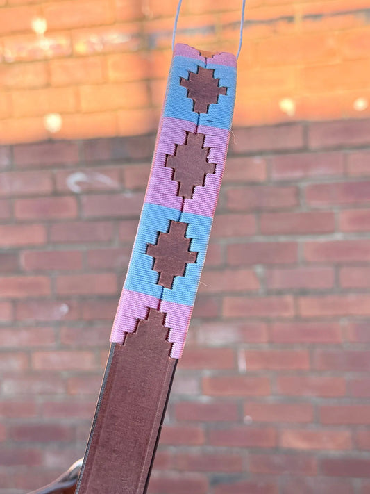 Handmade Brown Leather Horse Halter Pink and Blue colour
