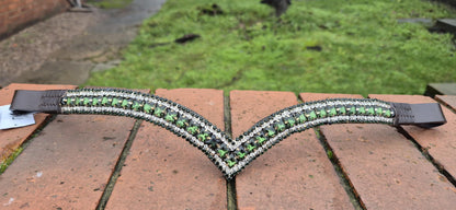 Sparkly 5 Row Crystal Browband for Horses: V Shape Green Square crystal