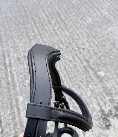 Anatomical Leather Bridle with Pressure Relief Headpiece Black and Brown Dressage Bridle