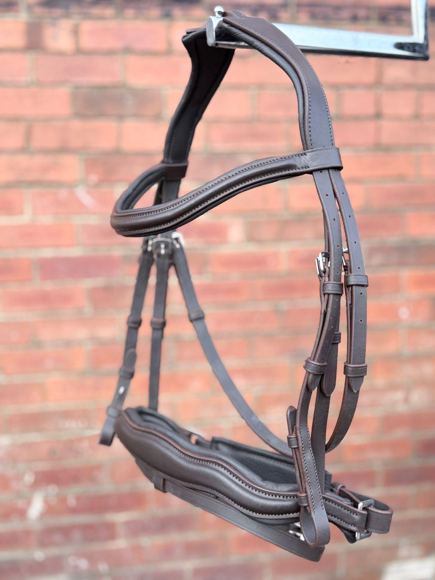 Anatomical Leather Bridle with Pressure Relief Headpiece Black and Brown Dressage Bridle