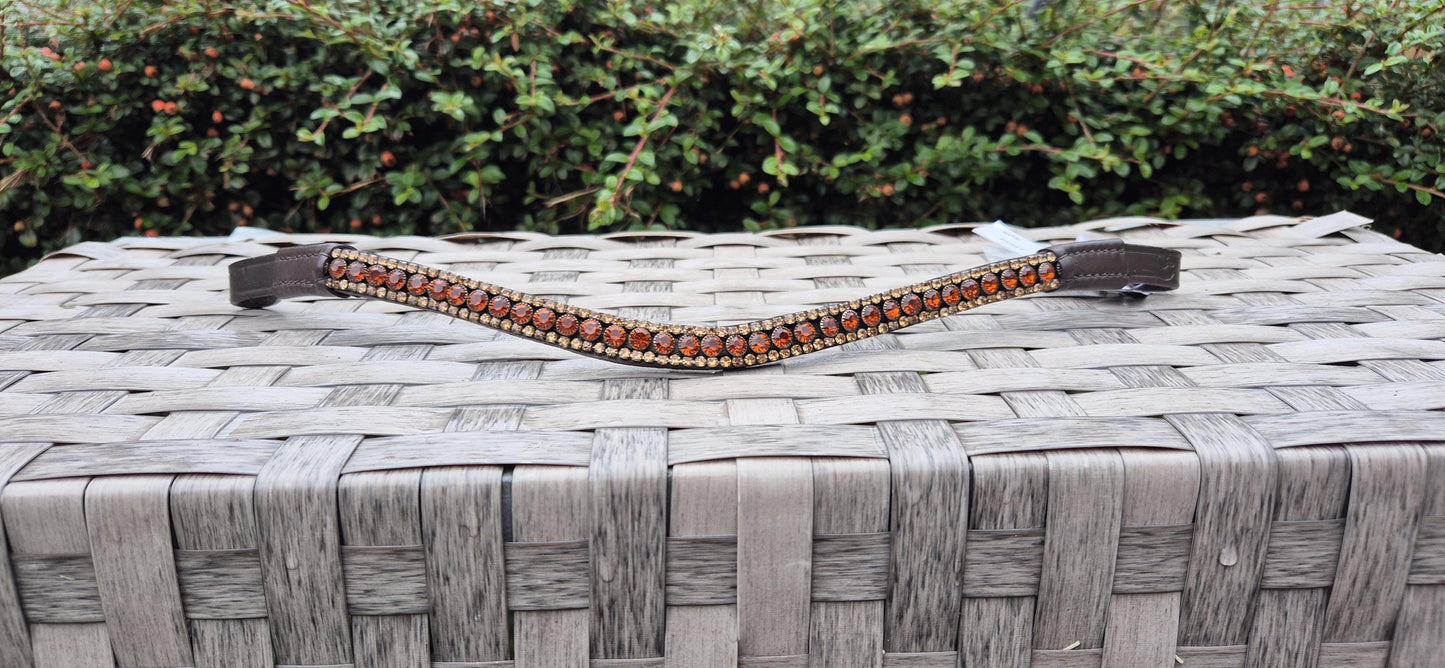 Handmade champagne Gold Crystal Horse Browband - Curve Shape