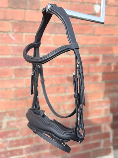 Anatomical Leather Bridle with Pressure Relief Headpiece Black and Brown Dressage Bridle