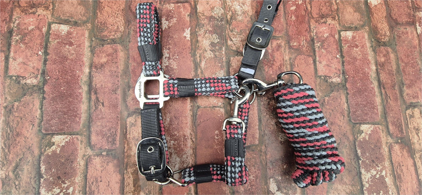 Pink/Grey Braided Headcollar & Matching Lead Rope