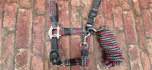 Pink/Grey Braided Headcollar & Matching Lead Rope