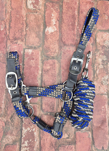 Royalblue/Grey Braided Headcollar & Matching Lead Rope