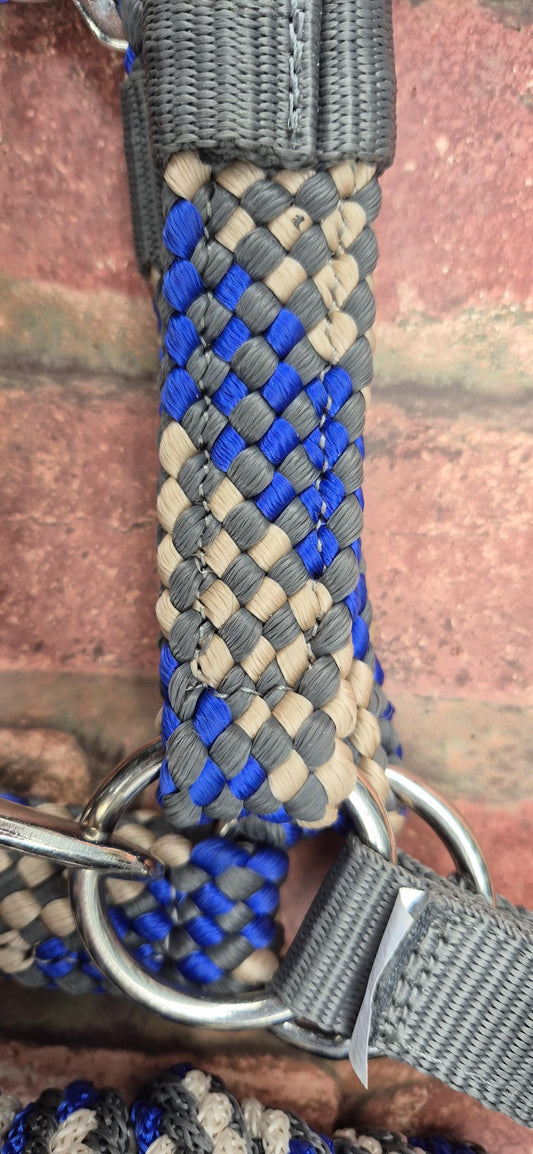 Royalblue/Grey Braided Headcollar & Matching Lead Rope