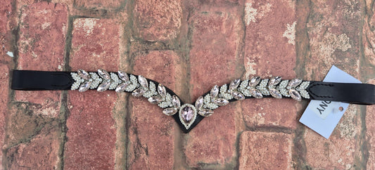 Sparkly V shap Pink and White crystal Browband ideal for dressage showing Bridle