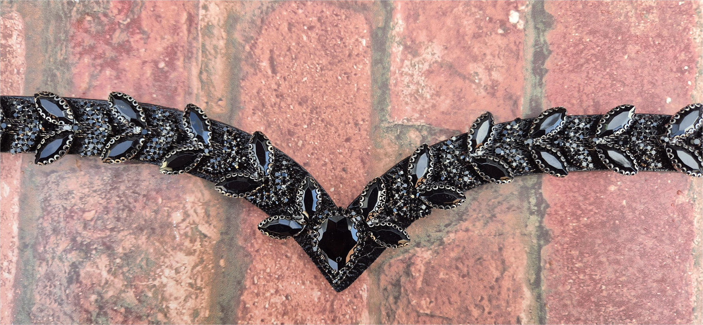 Sparkly V shap Black crystal Browband ideal for dressage showing Bridle