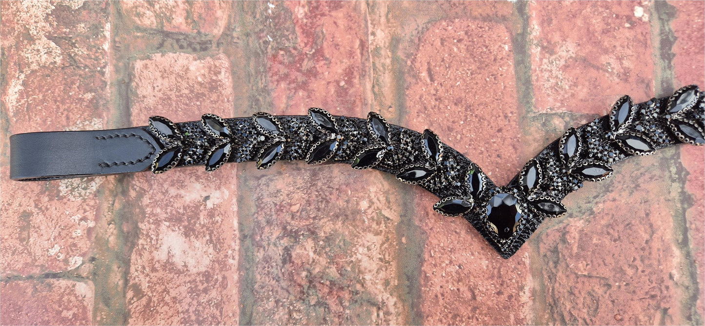 Sparkly V shap Black crystal Browband ideal for dressage showing Bridle