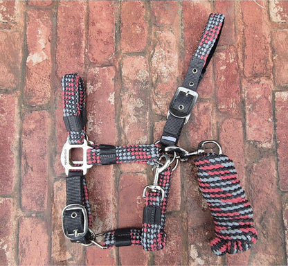 Pink/Grey Braided Headcollar & Matching Lead Rope