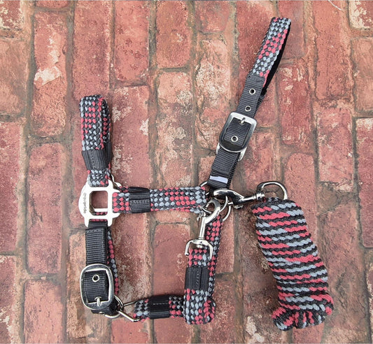 Pink/Grey Braided Headcollar & Matching Lead Rope
