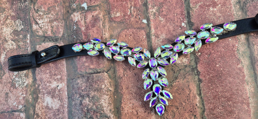Luxury Cross-Shaped Multi Crystal Horse Browband – Leather with Iridescent Rhinestone Design with Quick release