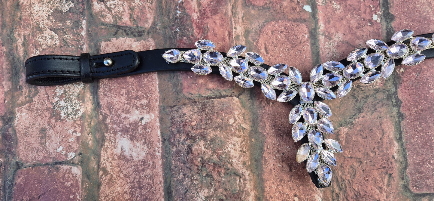 Luxury Cross-Shaped Pink Crystal Horse Browband – Leather with Iridescent Rhinestone Design with Quick release