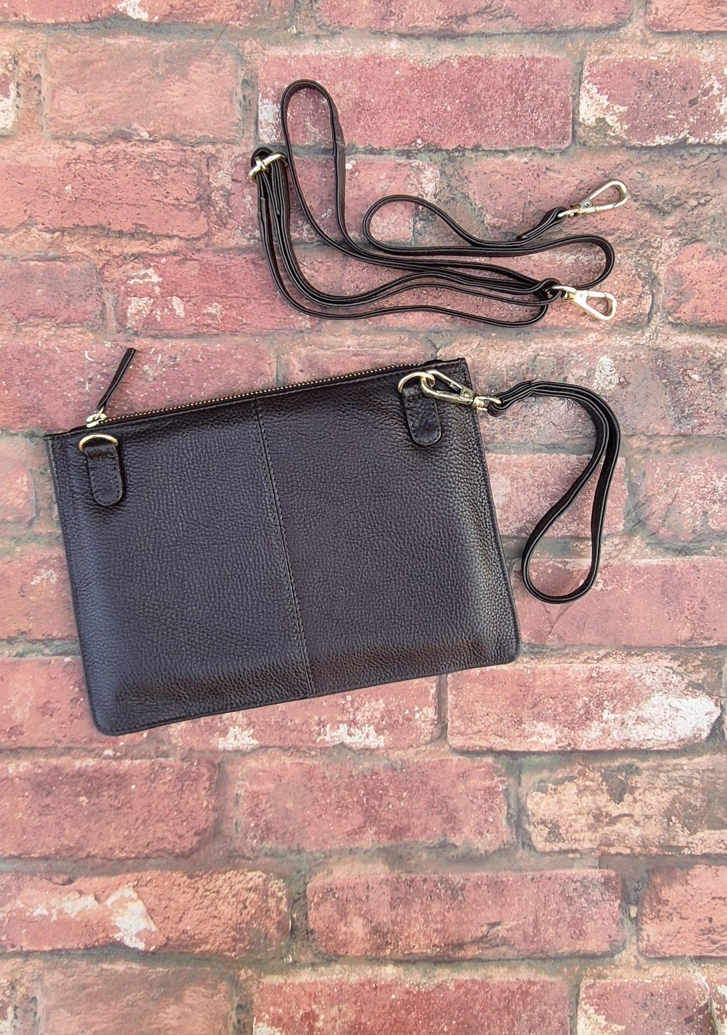 Leather Crossbody Clutch Purse, Minimalist Zipper Bag, Small Everyday Handbag, Adjustable Strap