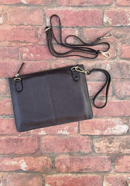 Leather Crossbody Clutch Purse, Minimalist Zipper Bag, Small Everyday Handbag, Adjustable Strap