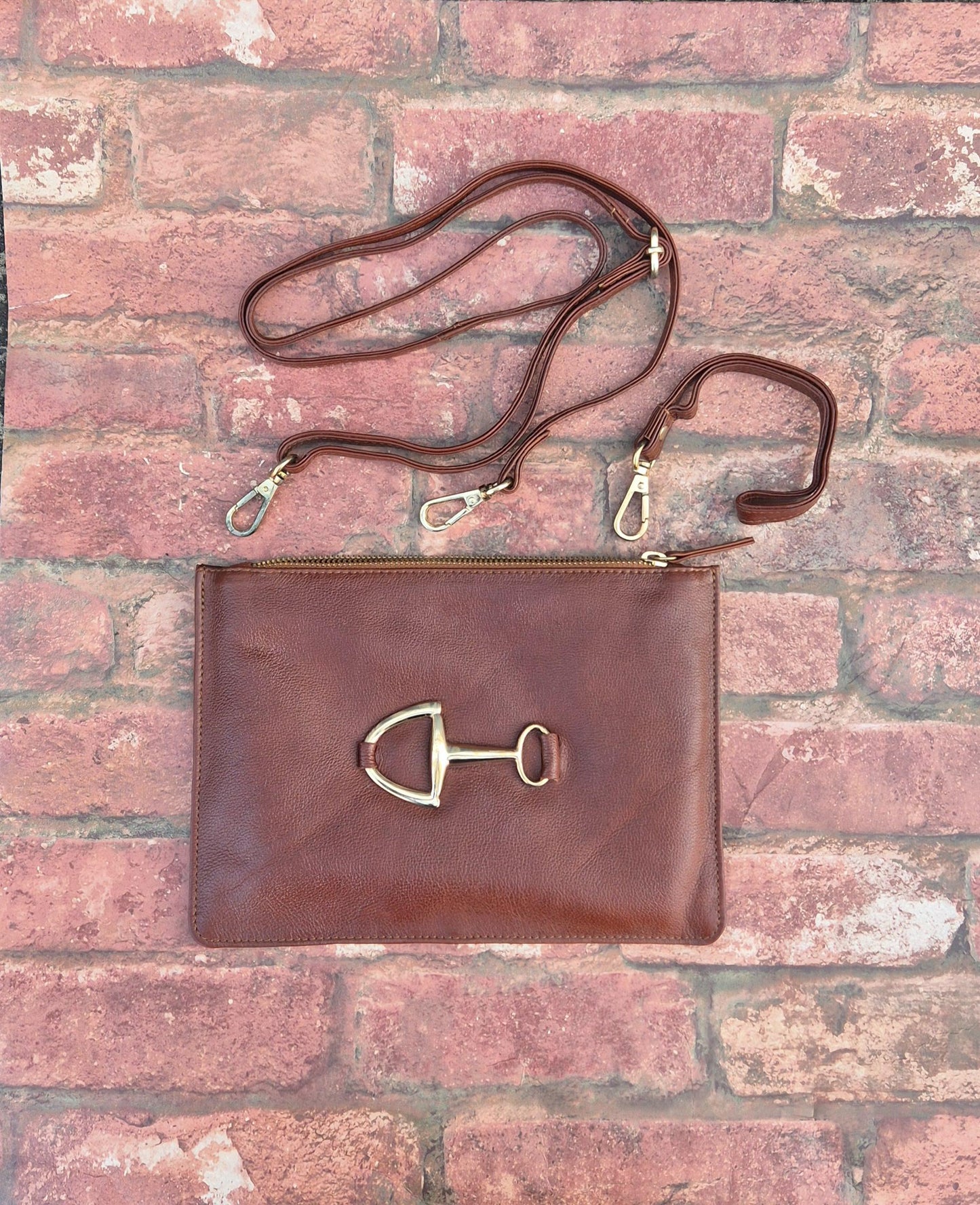 Leather Crossbody Clutch Purse, Minimalist Zipper Bag, Small Everyday Handbag, Adjustable Strap