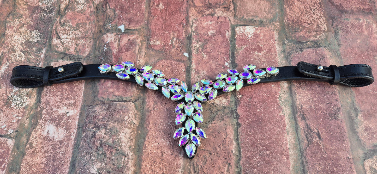 Luxury Cross-Shaped Multi Crystal Horse Browband – Leather with Iridescent Rhinestone Design with Quick release