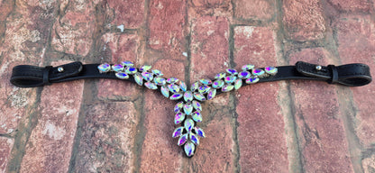 Luxury Cross-Shaped Multi Crystal Horse Browband – Leather with Iridescent Rhinestone Design with Quick release