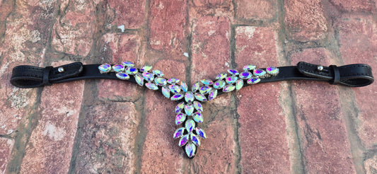 Luxury Cross-Shaped Multi Crystal Horse Browband – Leather with Iridescent Rhinestone Design with Quick release