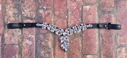 Luxury Cross-Shaped Pink Crystal Horse Browband – Leather with Iridescent Rhinestone Design with Quick release