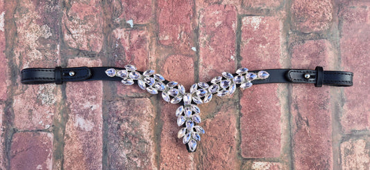 Luxury Cross-Shaped Pink Crystal Horse Browband – Leather with Iridescent Rhinestone Design with Quick release