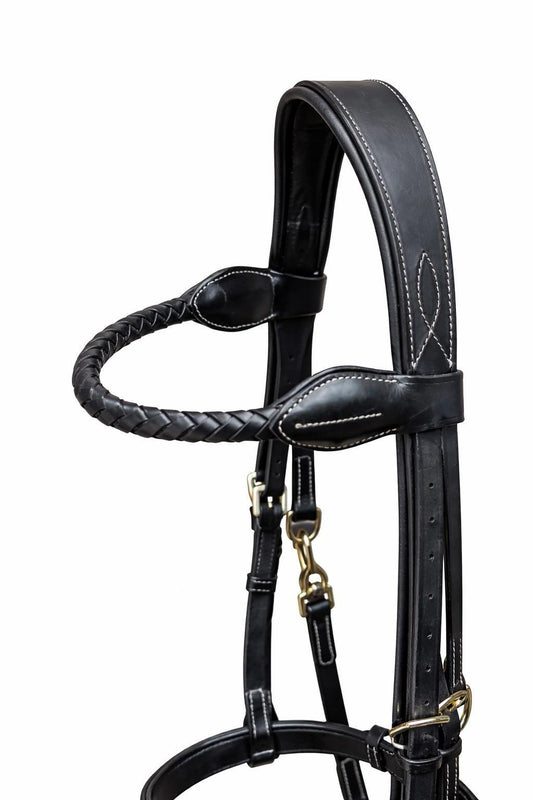 Primum Horse Leather Bridle Plated Noseband, Removable Flash Solid Brass Fitting