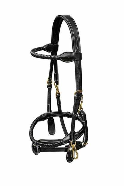 Primum Horse Leather Bridle Plated Noseband, Removable Flash Solid Brass Fitting