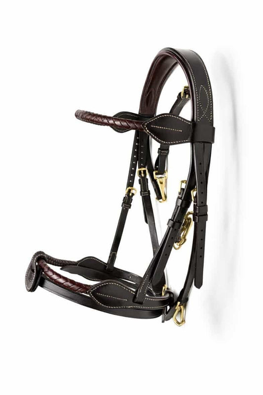 Primum Horse Leather Bridle Plated Noseband, Removable Flash Solid Brass Fitting